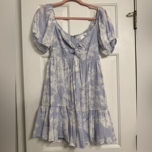 Altar’d State Floral Puff Sleeve Dress in Light Blue and White